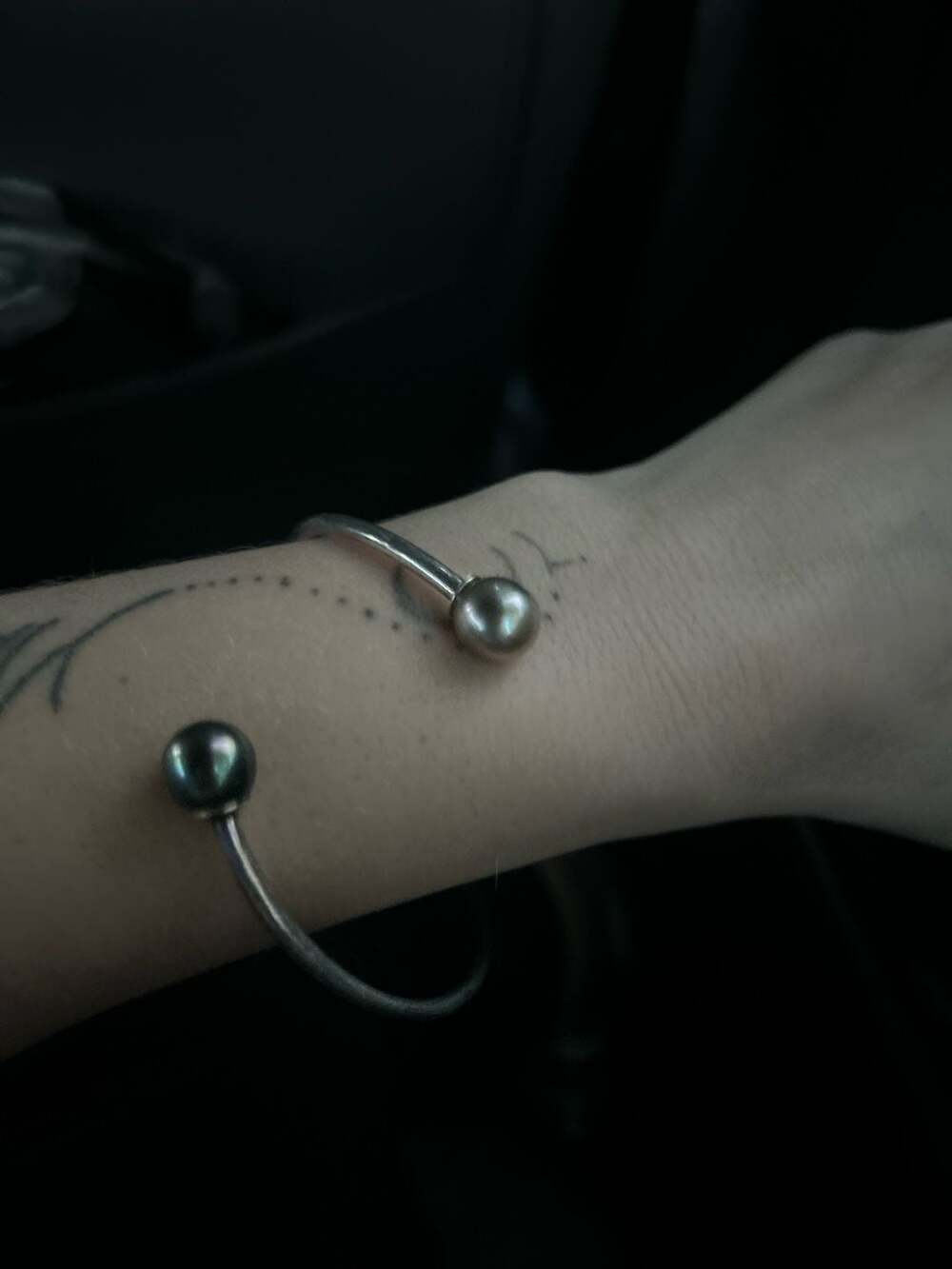 Tahitian Pearl Silver Cuff Bracelet 925 Sterling Silver